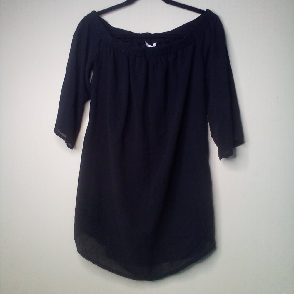 Meaveor Blouse Women L Short Sleeve Lined Black